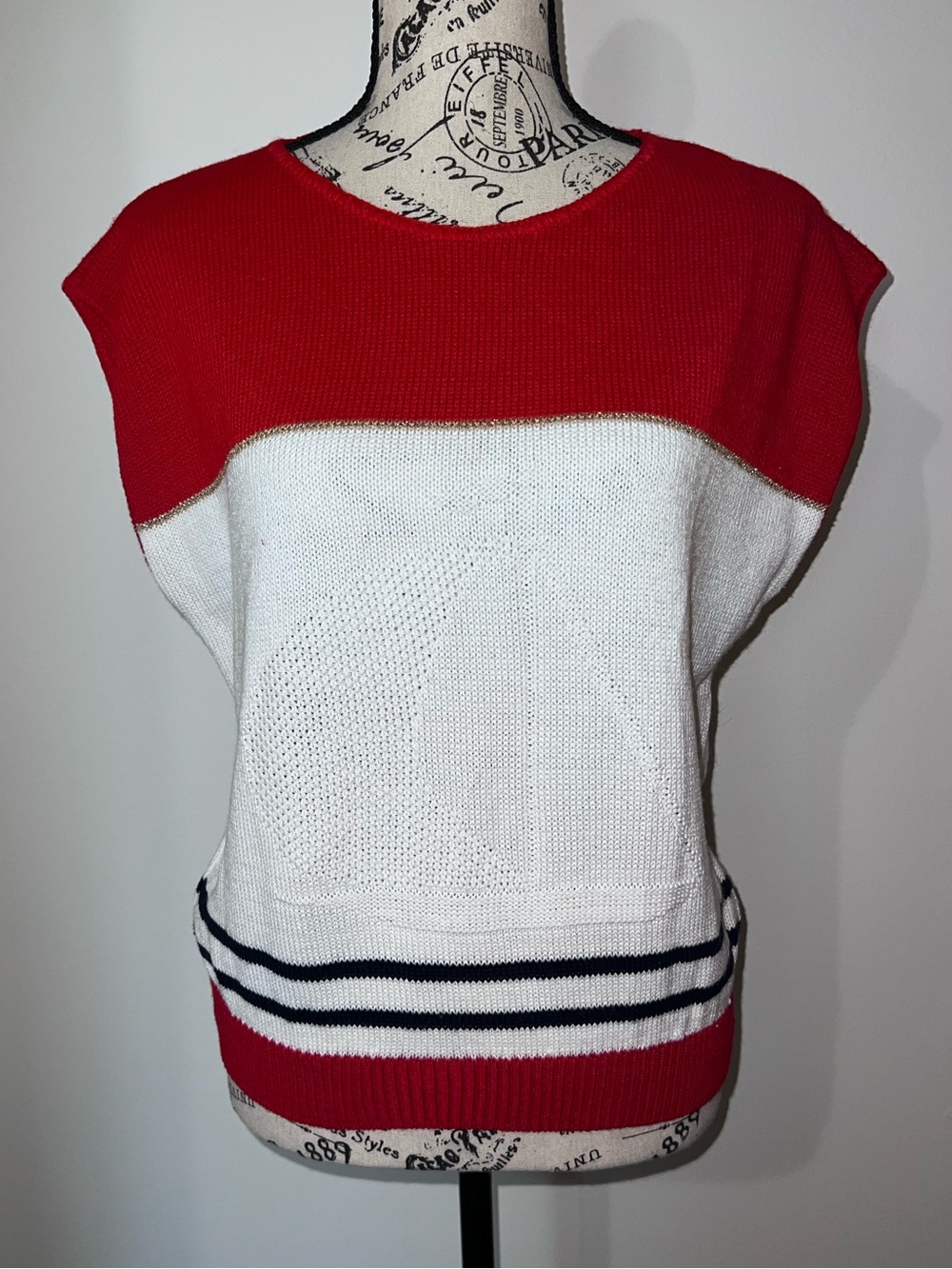 Vintage Sweater Bazaar Nautical Sailboat Knit Sweater Vest Red White Blue M